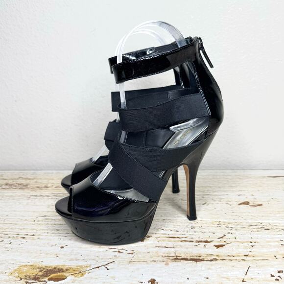 Bebe Black Criss Cross Ankle Strappy Platform Sandals 6M - Picture 4 of 13